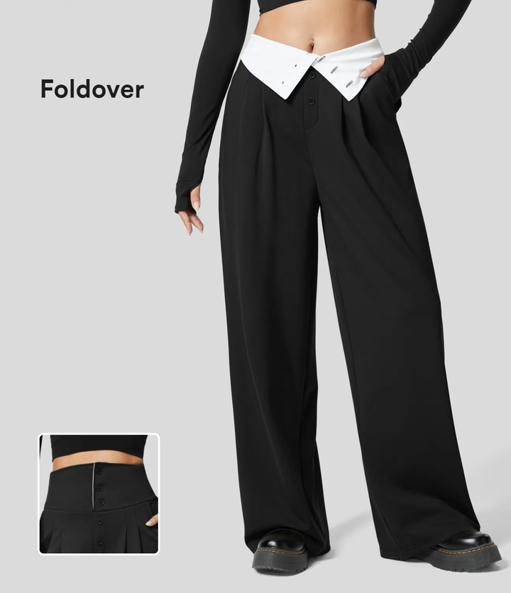 Sharon - Super High Waisted Foldover Wide Leg Work Pants
