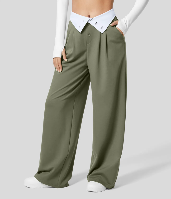 Sharon - Super High Waisted Foldover Wide Leg Work Pants
